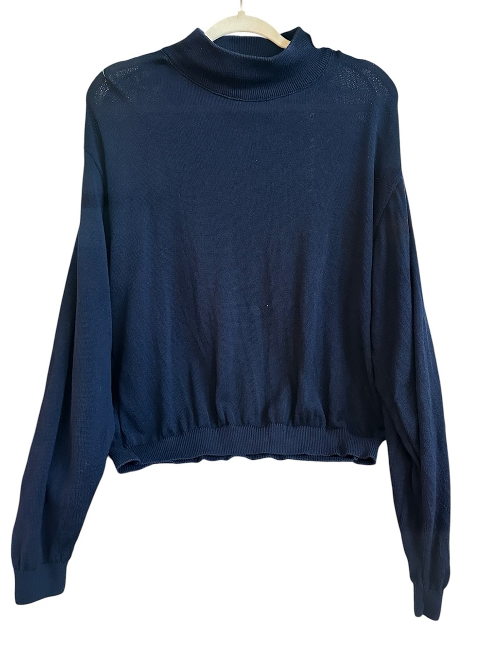 Vintage Pendleton Navy Blue Mock Neck Sweater XL Made in USA 100% Cotton